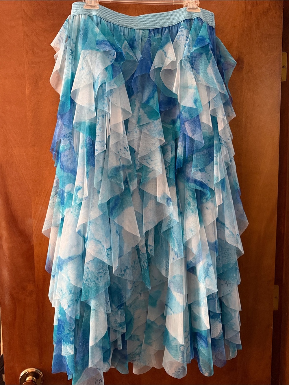 Anthropologie Blue & Aqua Ruffled Maxi Skirt